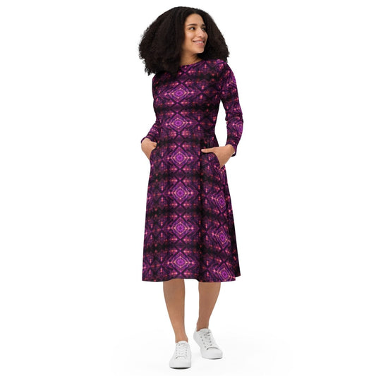 Sefira Summer All-over Long Sleeve Midi Dress | Sefira Beach Collection Woman - Sefira Collections